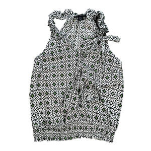 Elena Solano Linen Blend Halter Top Womens Medium Black/Green Bow Gathered Waist